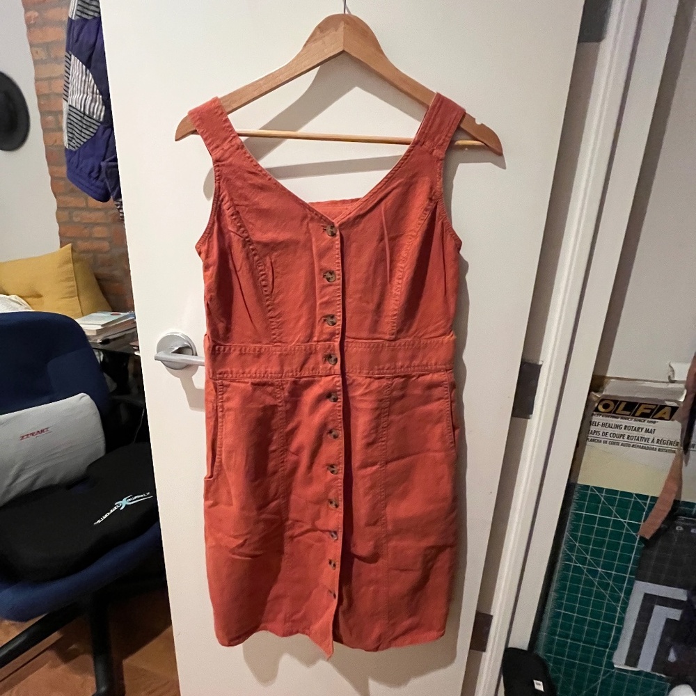 prAna Size M rust autumn color dress strapless organic cotton, modified